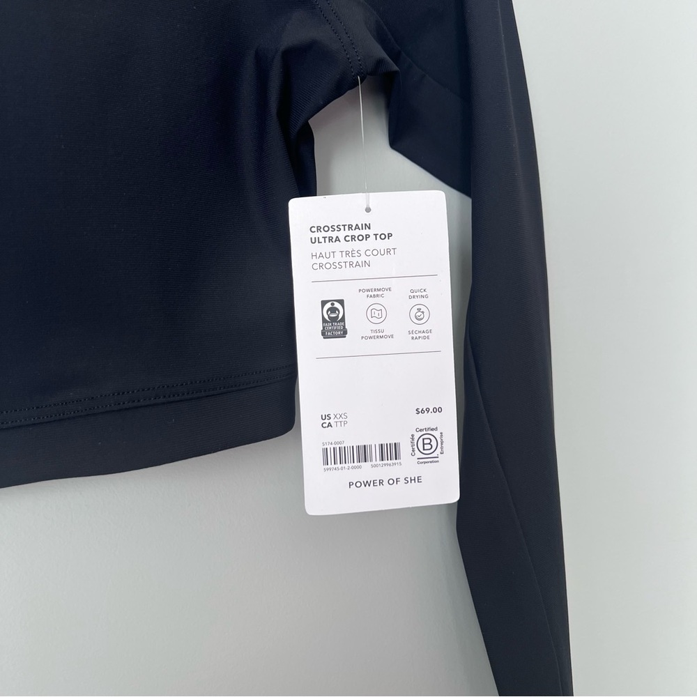Athleta Crosstrain Ultra Crop Top | Long Sleeve | Black | XXS - Picture 6 of 7
